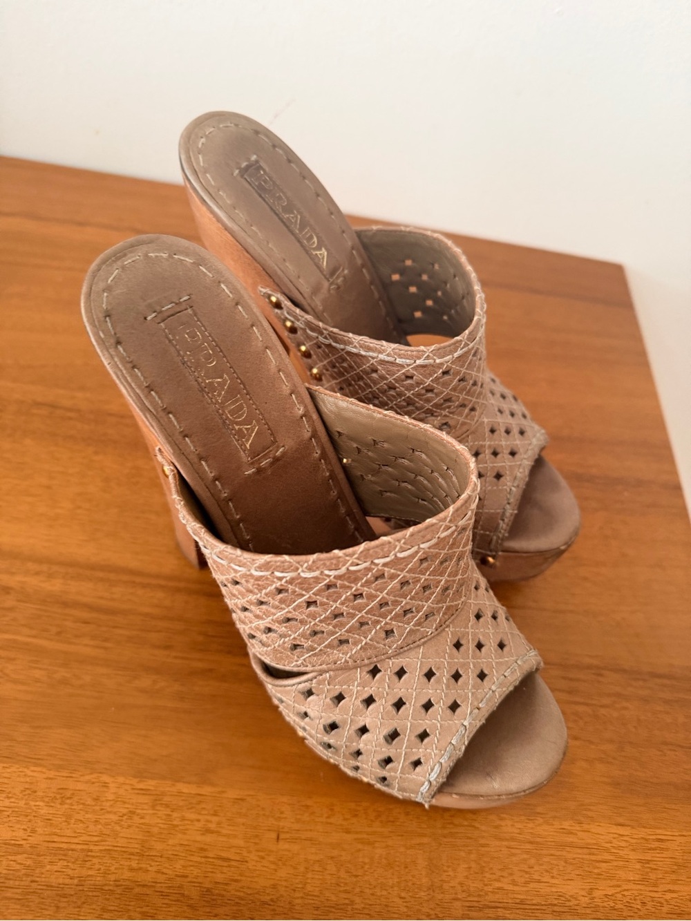 Prada platform  Leather  Mules 8 US